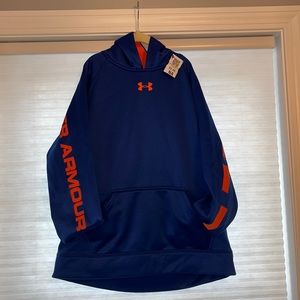 Under Armour UA Hoodie Loose Fit Storm Pocket Sz Y XL Blue & Orange Pre-Loved
